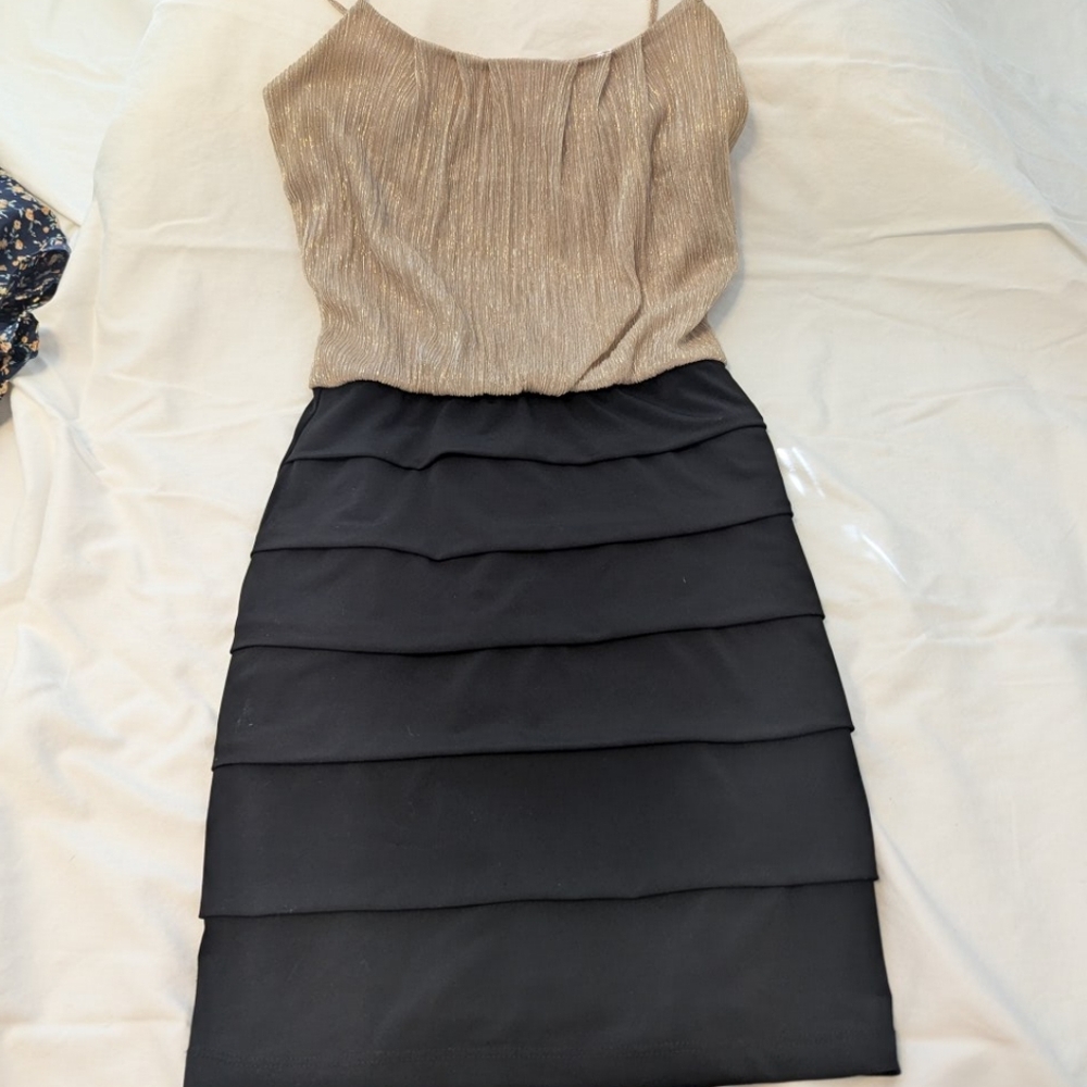 Elegant Black and Gold Prom Dress